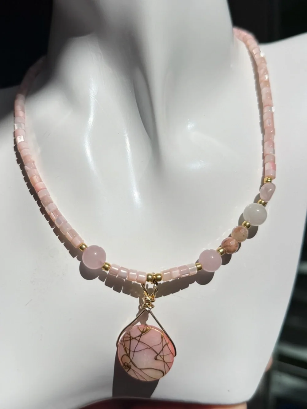 Handcrafted Pink Beaded Pendant Necklace